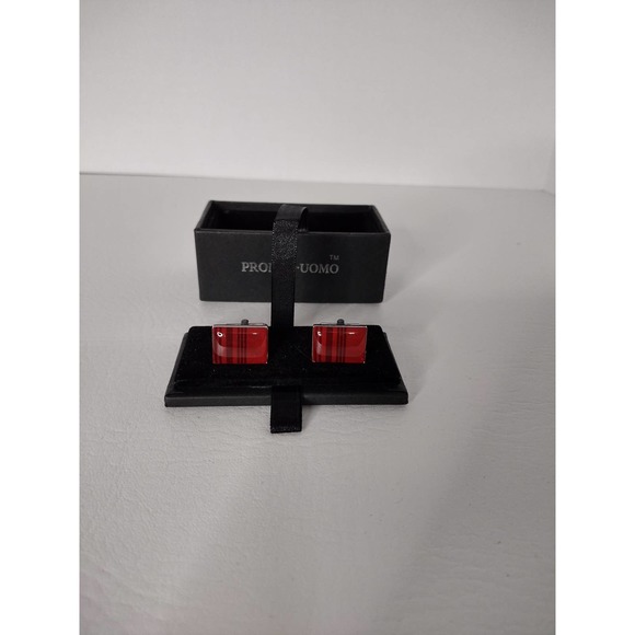 Pronto Uomo Cufflinks Bullet Back type Rectangular Shape Red - Picture 1 of 2